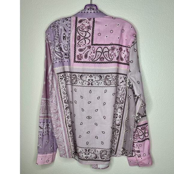 NWT Amiri Lavender Bandana Reconstructed Flannel Button Shirt XL - Picture 11 of 16